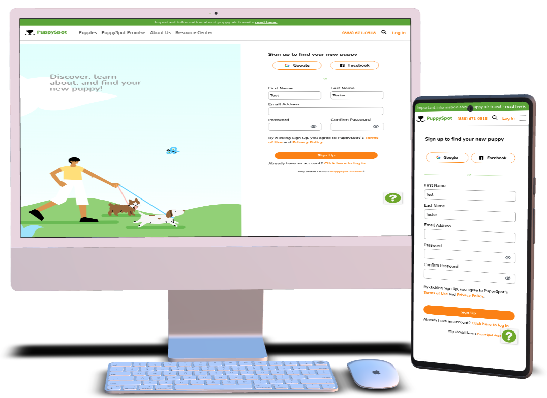 device mockup of puppyspot consumer website